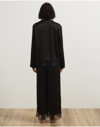 Atmos&Here - Pearl Lace Trim Long Sleeve Satin Pyjama Set