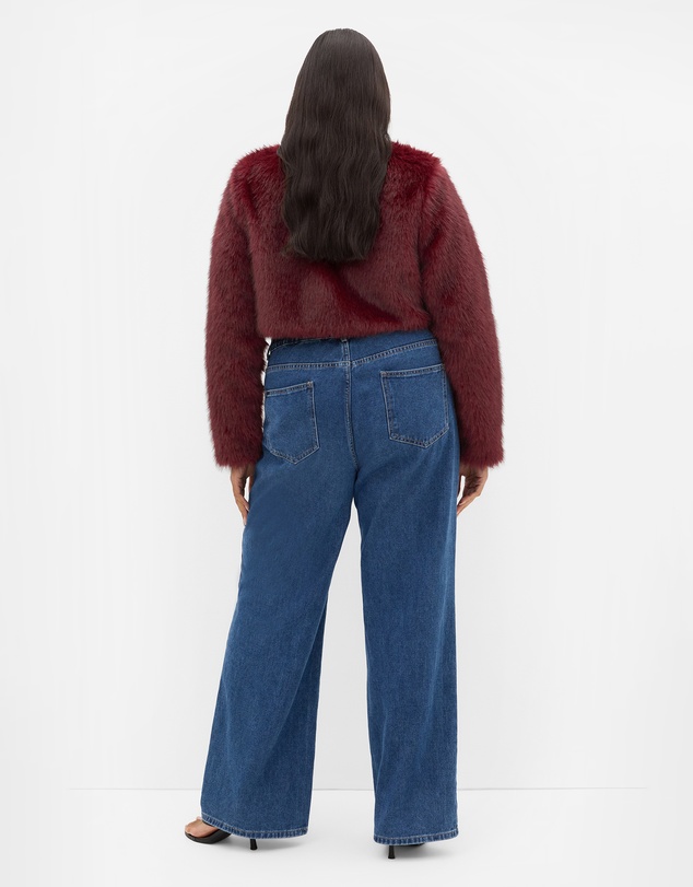 City Chic - Plus size Angel Faux Fur Crop Jacket - bordeaux