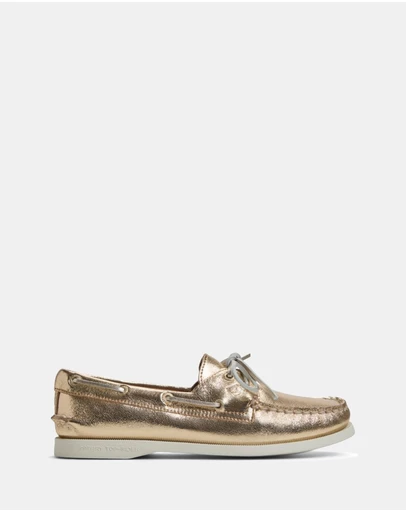 Sperry - A/O 2-Eye Leather Crinkle Gold- Women's