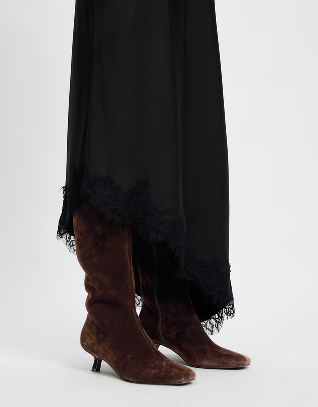 AERE - Maria Suede Knee High Kitten Heel Boots