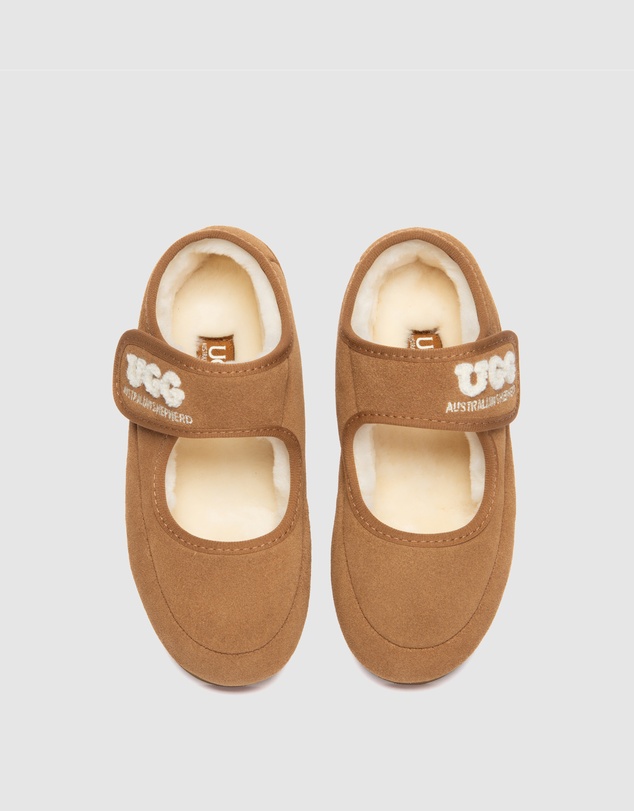 EVERAU - Australian Shepherd Ugg Velvi Kids Cow Suede Upper Loafer Oxfords Flats
