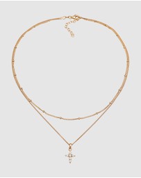 Elli Jewelry - Necklace Choker Layer Cross Pendant with Zirconia in 925 Sterling Silver Gold Plated