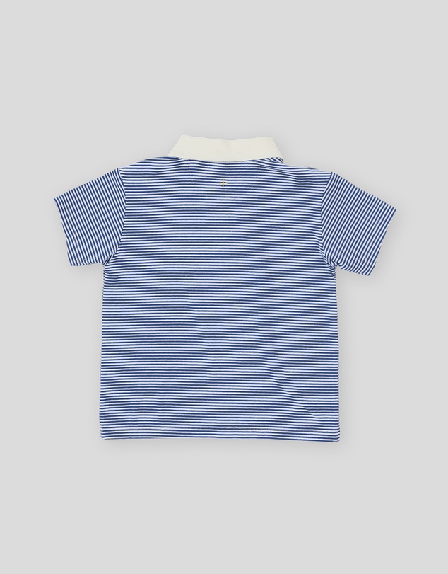 Goldie + Ace - Navy Stripe Logo Polo Top - Babies-Kids