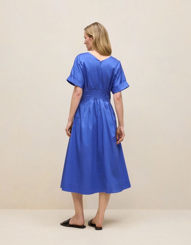 Trenery - Cotton Sateen Pleat Waist Dress in Vivid Blue