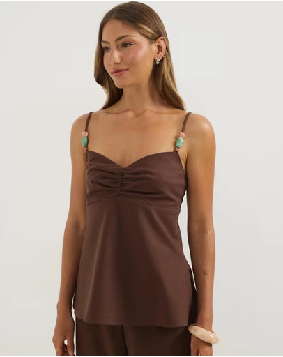 Atmos&Here - Ayla Linen Blend Cami Top With Bead Detail