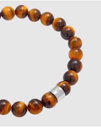 Kuzzoi - ICONIC EXCLUSIVE - Bracelet Mens Tiger Eye Beads Compass in 925 Sterling Silver