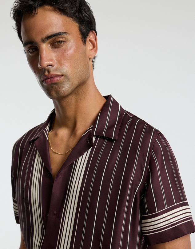 Calibre - Stripe Scarf Print Short Sleeve Shirt Oxblood
