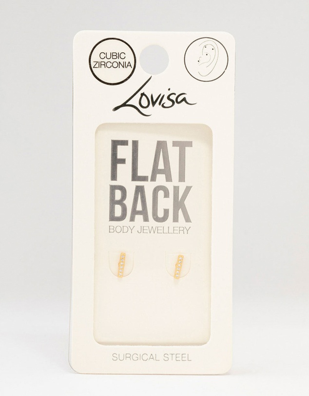 Lovisa - Gold Plated Surgical Steel Cubic Zirconia Bar Flat Backs 2-Pack