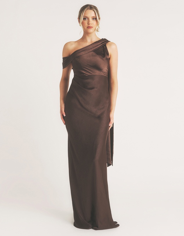Six Stories - One Shoulder Drape Detail Satin Bridesmaid Dress