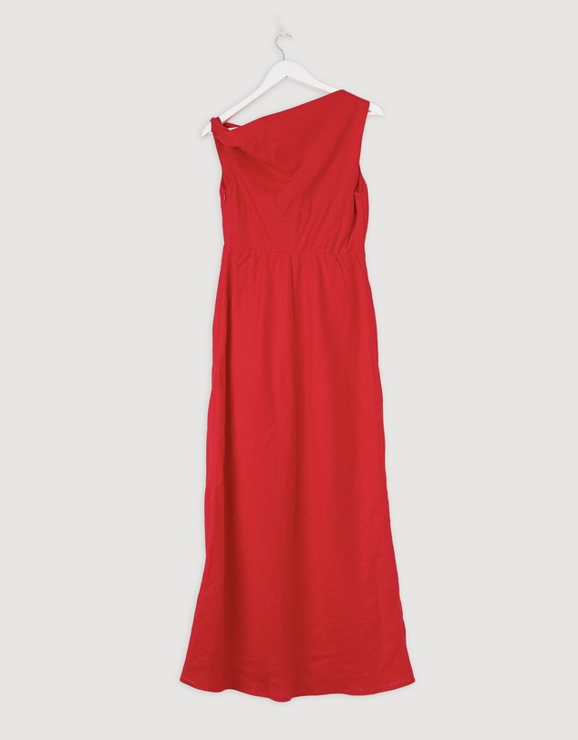 Revibe - Repaired AERE Fia Linen Draped Off Shoulder Maxi Dress - AU 10