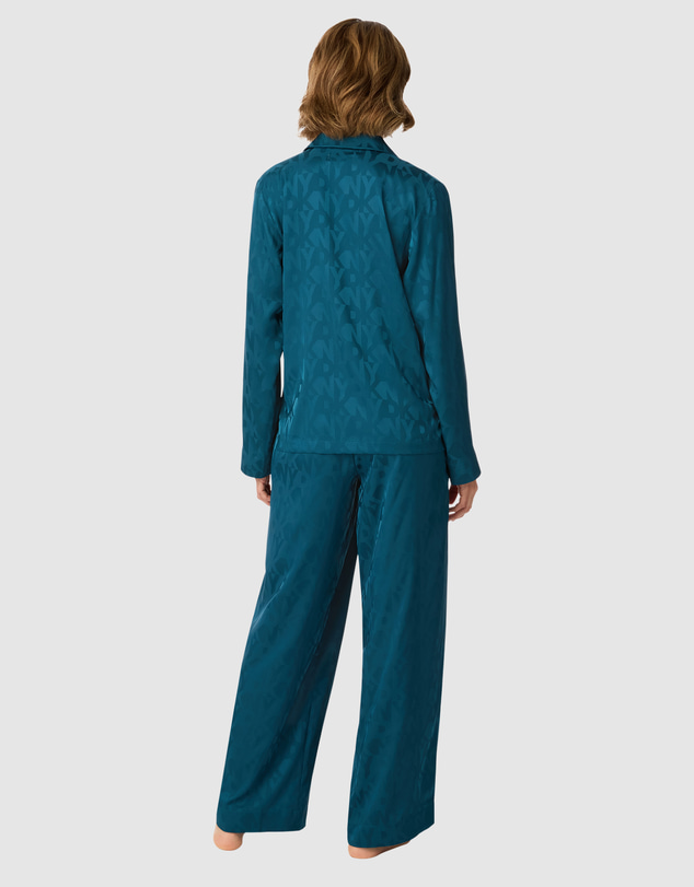 DKNY - Logo Satin Button-Up Long Sleeve Long Pyjama Set