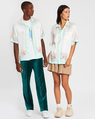 Printed Short Sleeve Satin Shirt - Unisex