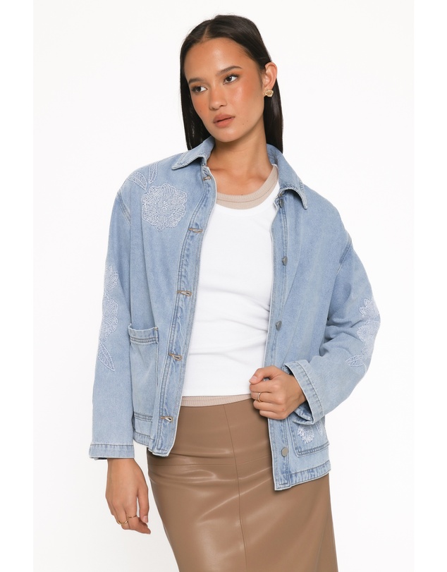 Petal & Pup - Mora Embroidered Denim Shacket - Light Wash