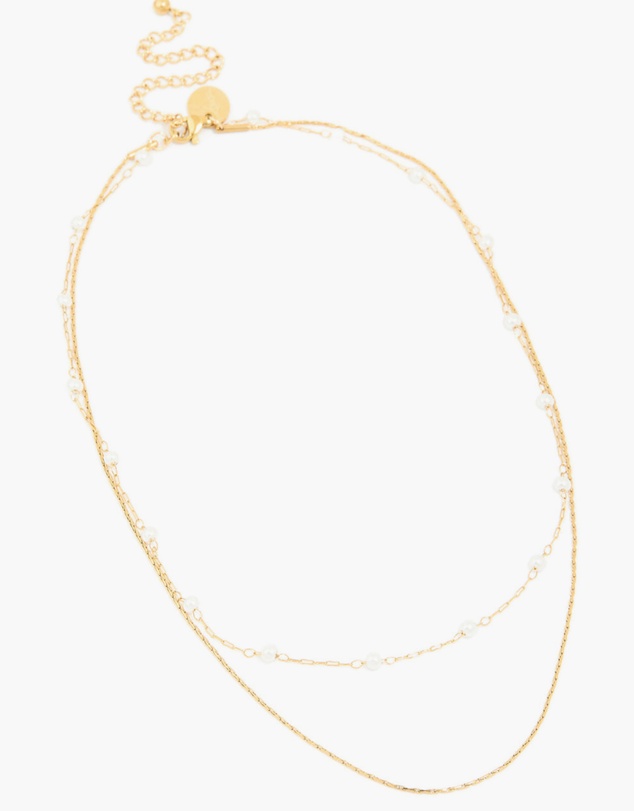 Lovisa - Waterproof Gold Plated Stainless Steel Pearl Beaded & Chain Layered Necklace