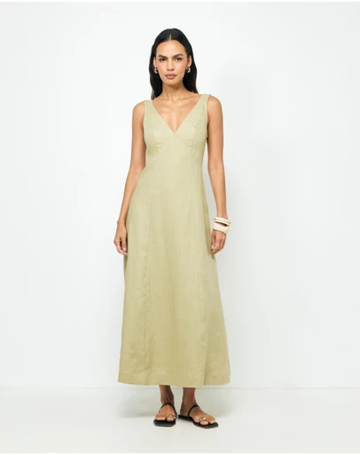 AERE - Haven Linen Beaded Midi Dress