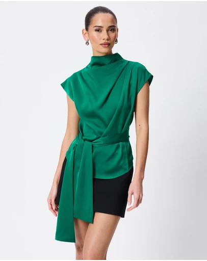 Tussah - Violet Drape Tie Detail Satin Top