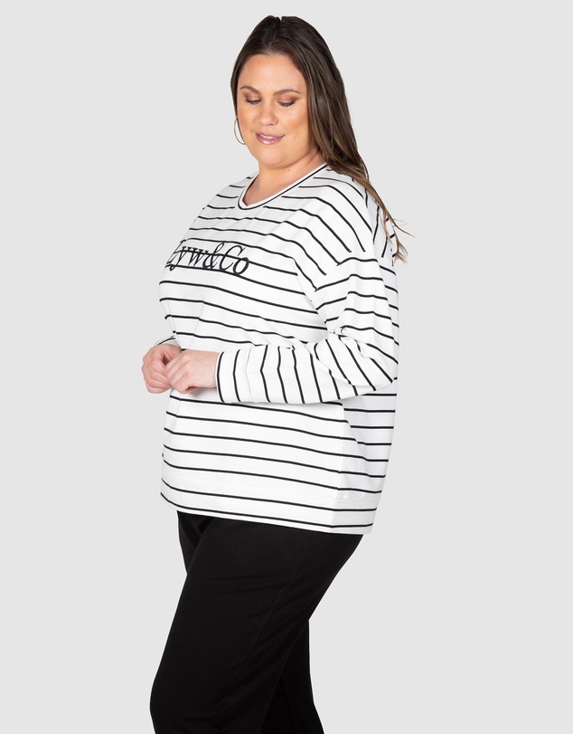Love Your Wardrobe - LYW & Co Stripe Embroidered Sweat Top