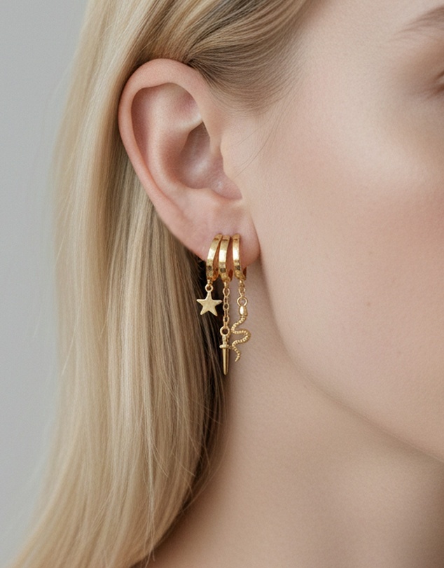 Izoa - Snake 3-in-1 Trio Huggie Earrings