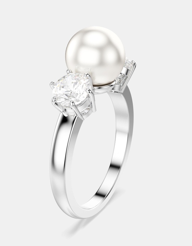 Swarovski - Matrix cocktail ring, Crystal pearl, Round cut, White, Rhodium plated