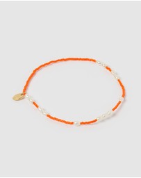 Arms Of Eve - Poppy Pearl & Glass Beaded Anklet - Orange