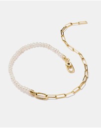 THOMAS SABO - THOMAS SABO Connect Charm Necklace Paperclip with Pearls Gold