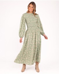 Petal & Pup - Ashara Long Sleeve Midi Dress - Green Floral