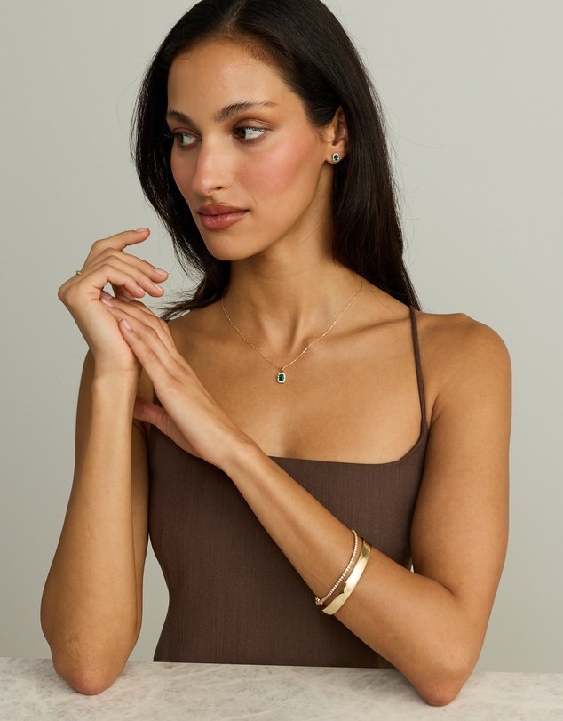Michael Hill - Created Emerald & 0.10TW Laboratory-Grown Diamond Pendant and Earring Gift Set in 10 Karat Yellow Gold and Rhodium
