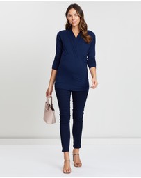 Angel Maternity - Maternity V-Neck Cross-Over Bamboo Long Sleeve Top