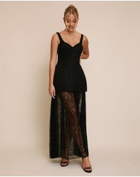 Six Stories - Strappy Cup Detail Satin Dress with Lace Skirt