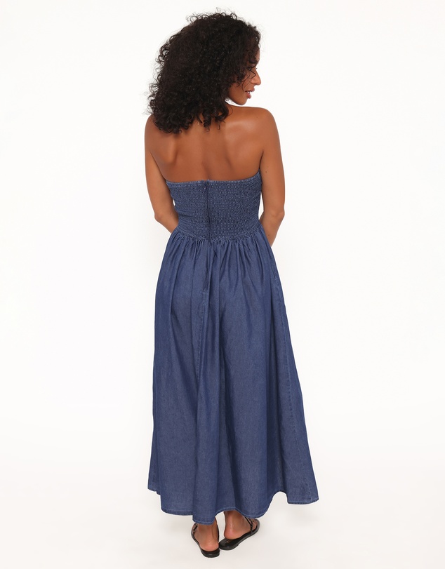 Petal & Pup - Milford Halterneck Midi Dress - Dark Denim