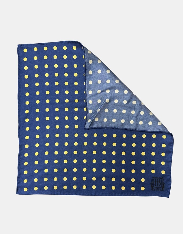 Henry Bucks - HENRY BUCKS Polka Dot Pocket Square NAVY/YELLOW