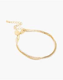 Lovisa - Waterproof Gold Plated Stainless Steel Diamante & Snake Chain Layered Bracelet