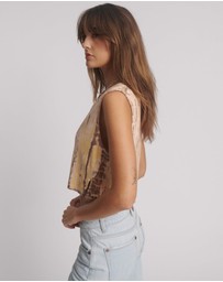 ONE TEASPOON - Gloria Tropical V-Front Rib Tank Top - Yellow