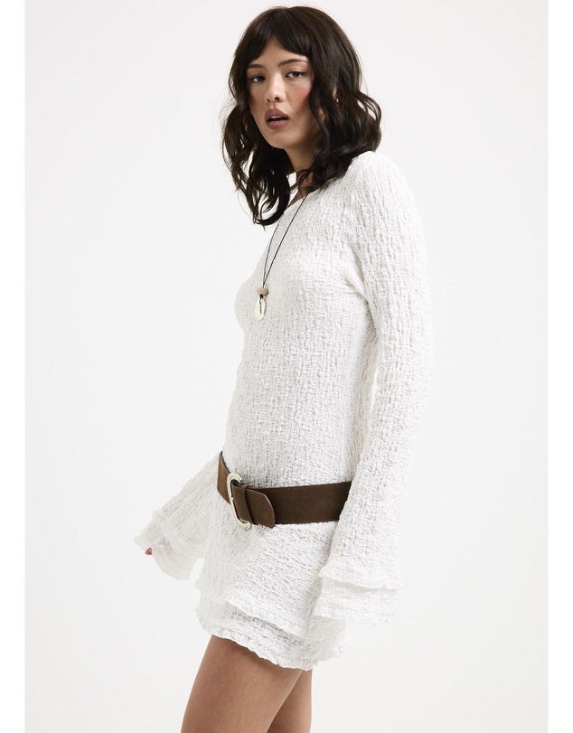 Subtitled - Kerala Frilled Knit Long Safe Mini Dress