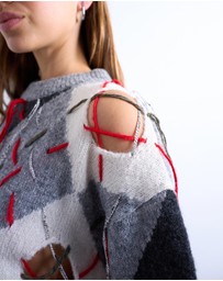 TOPSHOP - Knitted Argyle Distressed Jumper