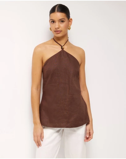 AERE - Sol Bead Trim Linen Halter Top