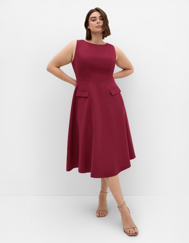 City Chic - Plus size Dynamic Skater Midi Dress - ruby