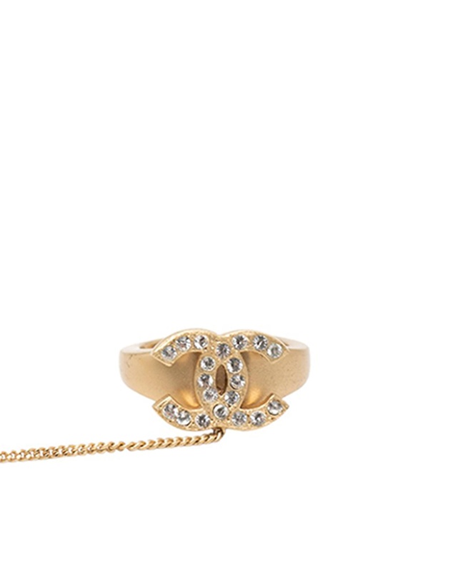 Pre-Loved by Azura Reborn - Pre-Loved CC Gold Plated Rhinestone Logo Cuff Bracelet and Ring Set