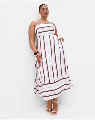City Chic - Plus size Haven Stripe Maxi Dress - ivory