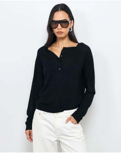 AERE - Asha Semi-Sheer Merino Wool Henley Top