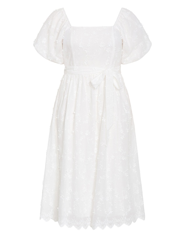 City Chic - Plus size Bridie Embroidered Puff Sleeve Midi Dress - ivory