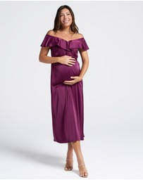 Angel Maternity - Mika Maternity Evening Ruffle Dress in Wine