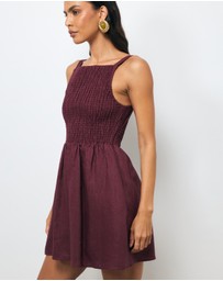 AERE - Mia Shirred Linen Mini Dress