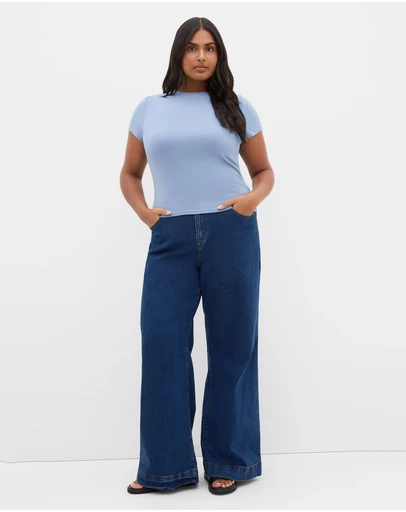 City Chic - Plus size Karla Short Sleeve Tee - dusty blue