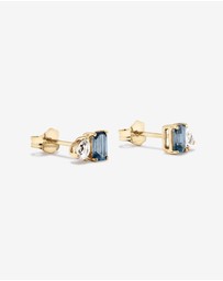 Michael Hill - Pear-Cut White Sapphire and Emerald-Cut London Blue Topaz Toi Et Moi  Earrings in 10kt Yellow Gold