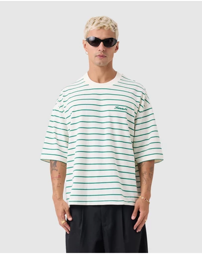 Zanerobe - Stripe Crop Flow Tee Vintage White/Forest