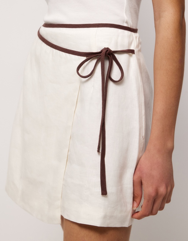 AERE - Contrast Trim Linen Wrap Skirt