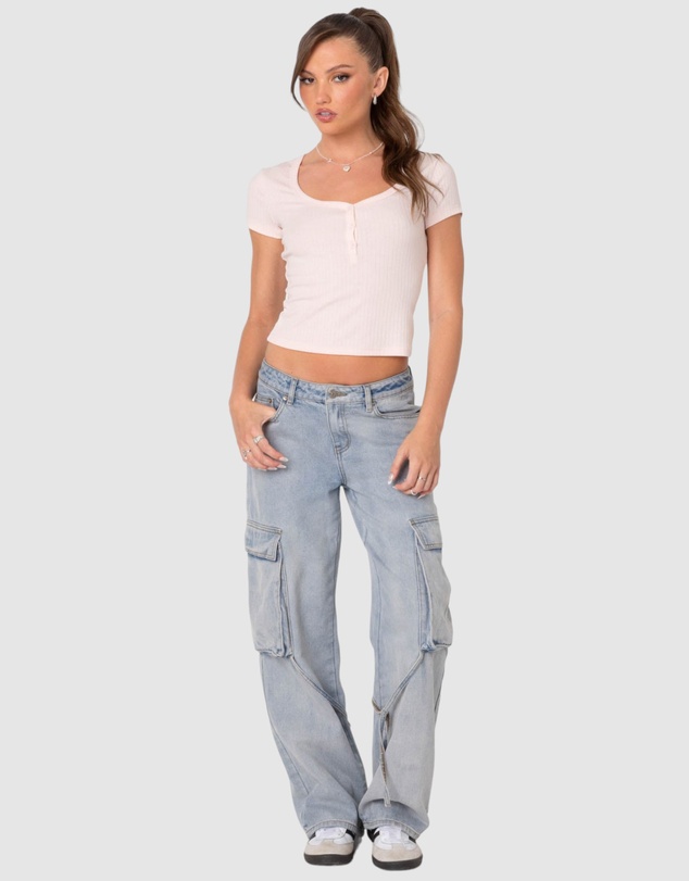 EDIKTED - Pointelle Henley T Shirt