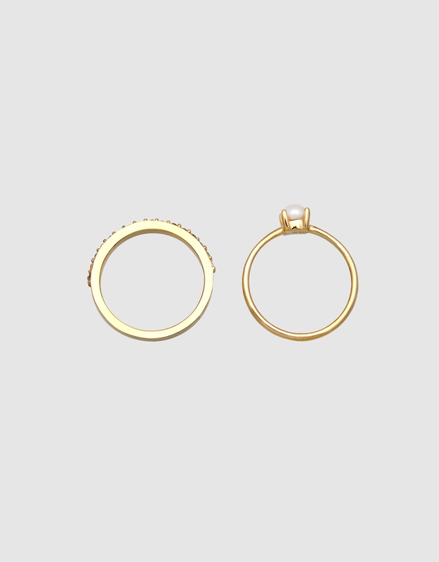 Elli Jewelry - Ring Set with Pearls and Multicolor Crystals 925 Sterling Silver Gold-plated