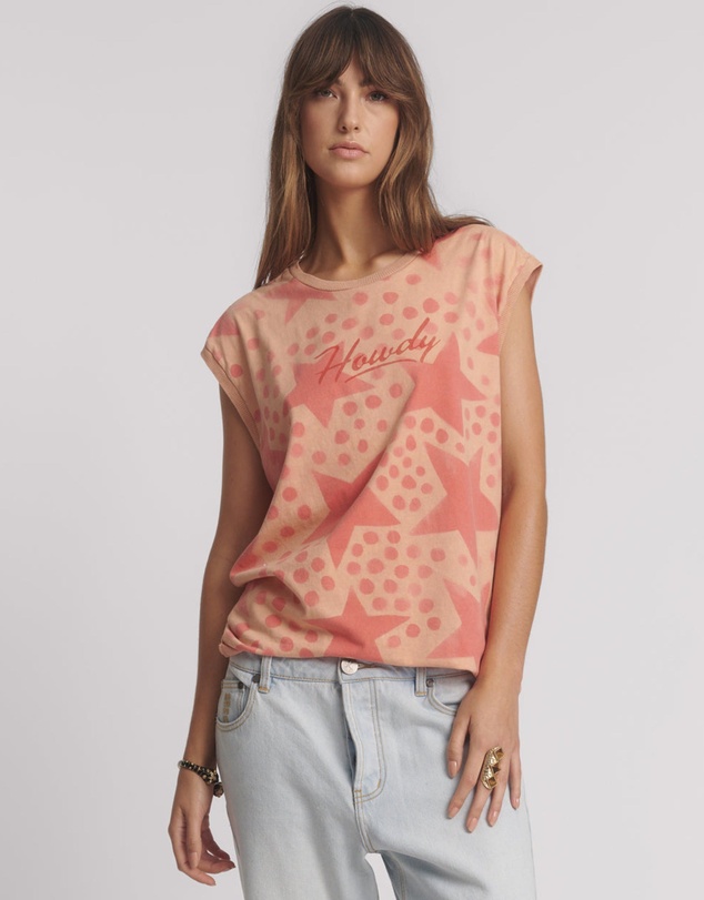 ONE TEASPOON - Polka Star Hand Sprayed Howdy Unisex Tank Top - Peach